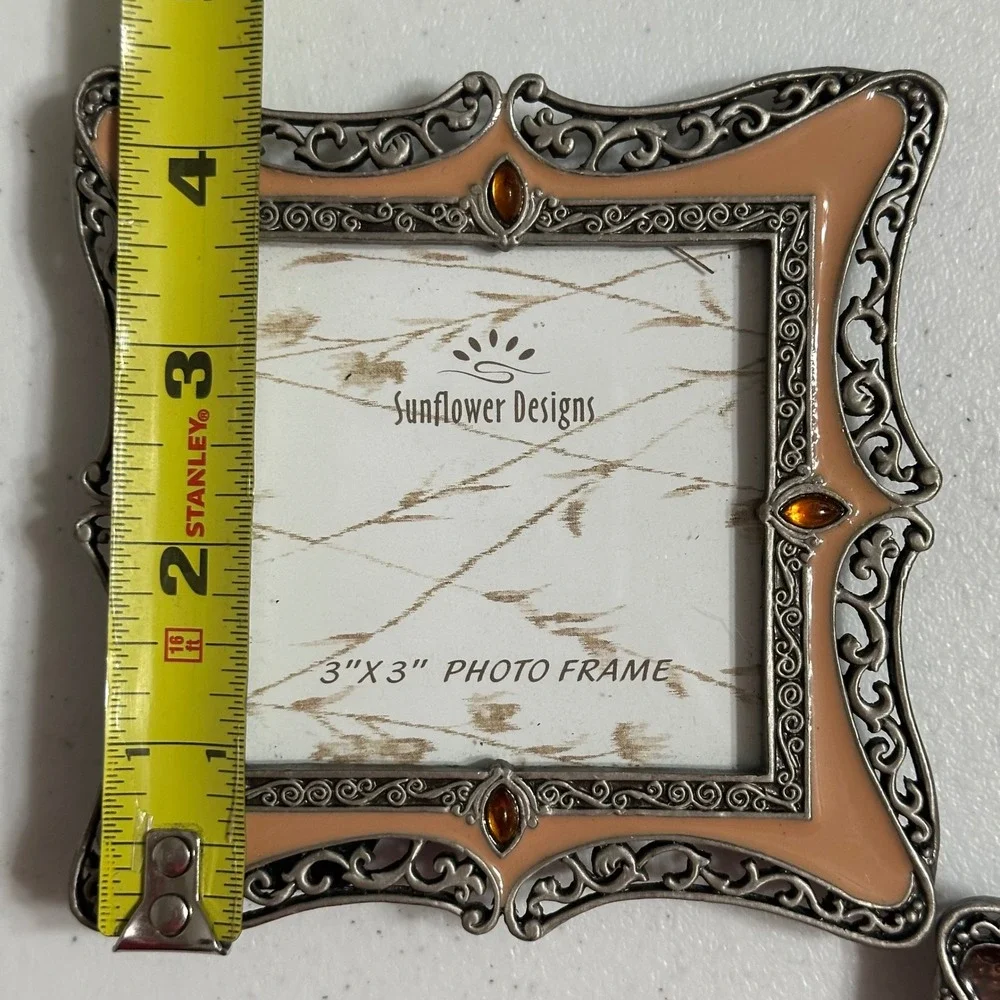 Sunflower Designs Ornate Filigree Enamel 3x3 Photo Frame Set of 2 Brown & Peach
